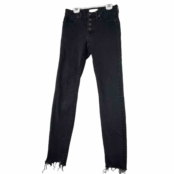 Madewell‎ 9” High Rise Skinny Jeans Black Size 25 Button Fly Raw Frayed Hem - Picture 1 of 16